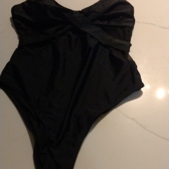 V Neck Mesh Cutout Swimwear Cross Front Tummy Control Push Up SZ L (8-10) black - Picture 5 of 8
